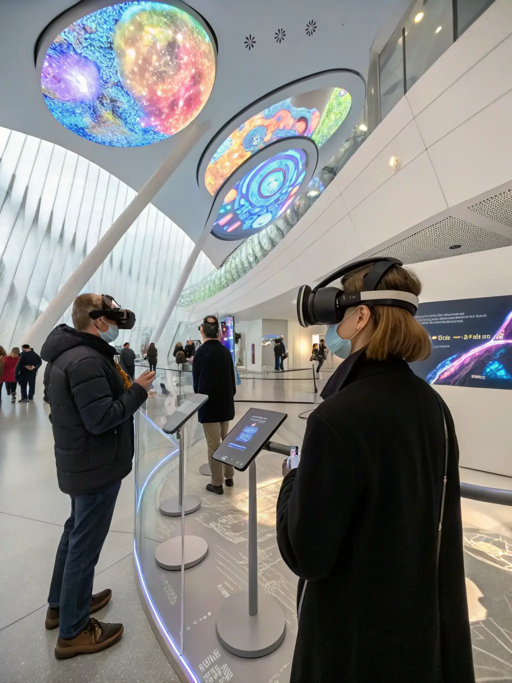 A vibrant display of VR and AR technology at a tech summit, showcasing the immersive experiences and innovative applications.